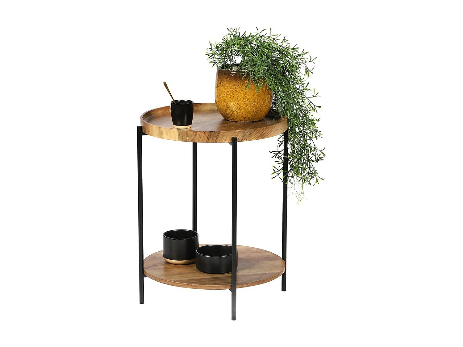 Table d'appoint ronde JAYCE avec 2 niveaux, structure en métal noir, style ethnique