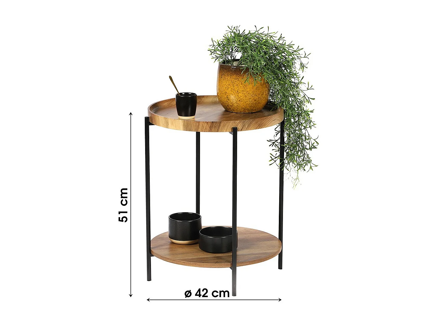 Table d'appoint ronde JAYCE avec 2 niveaux, structure en métal noir, style ethnique