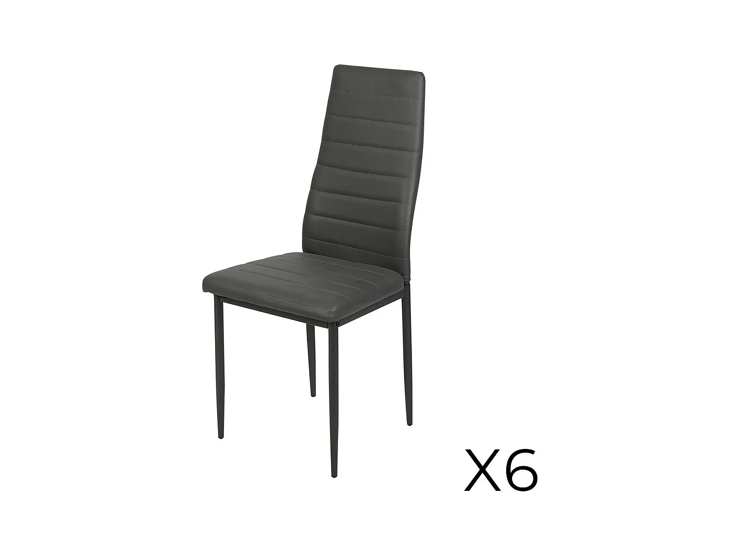Lot de 6 chaises DANIEL, assise et dossier effet cuir gris, structure en acier noir