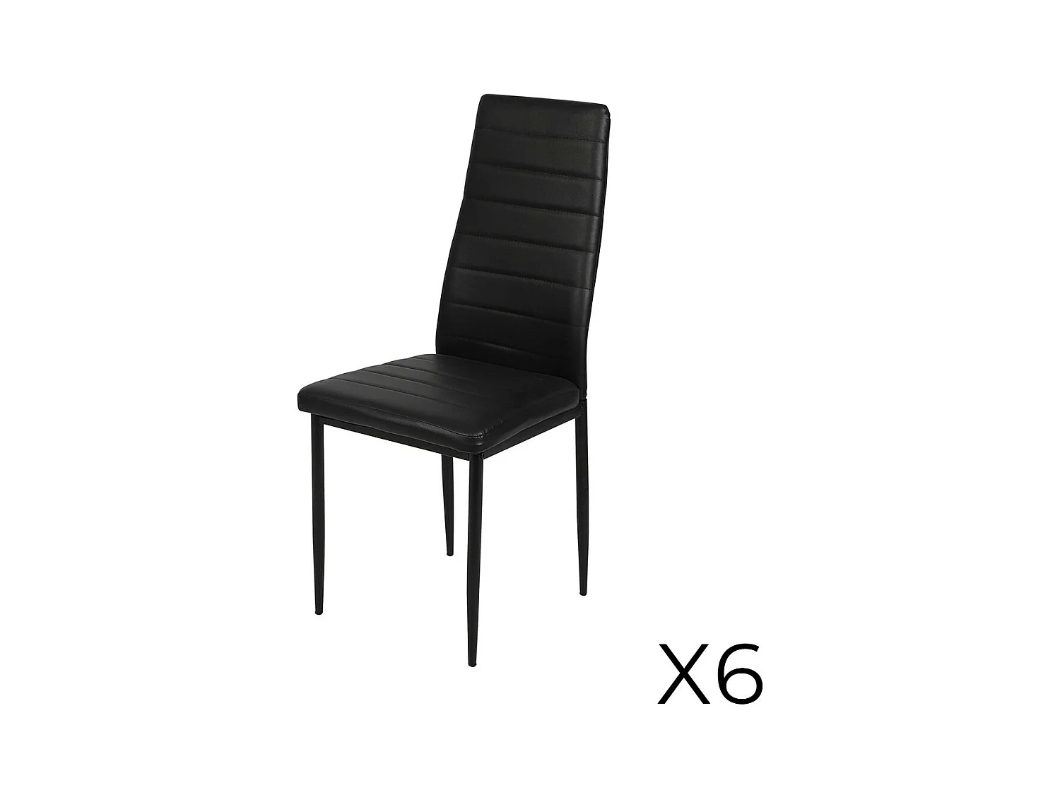 Lot de 6 chaises DANIEL, assise et dossier effet cuir noir, structure en acier noir