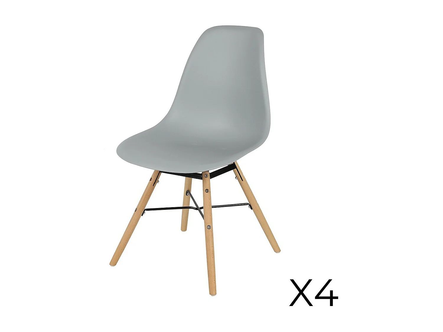 Set van 4 lichtgrijze stoelen met zwart metalen frame en houten poten - 45,5x52xH42/81 cm - Collectie JENKINS