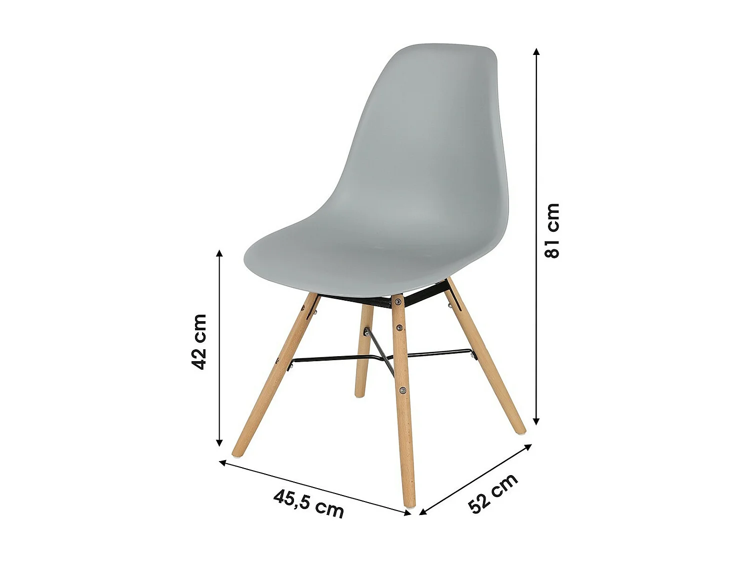 Set van 4 lichtgrijze stoelen met zwart metalen frame en houten poten - 45,5x52xH42/81 cm - Collectie JENKINS