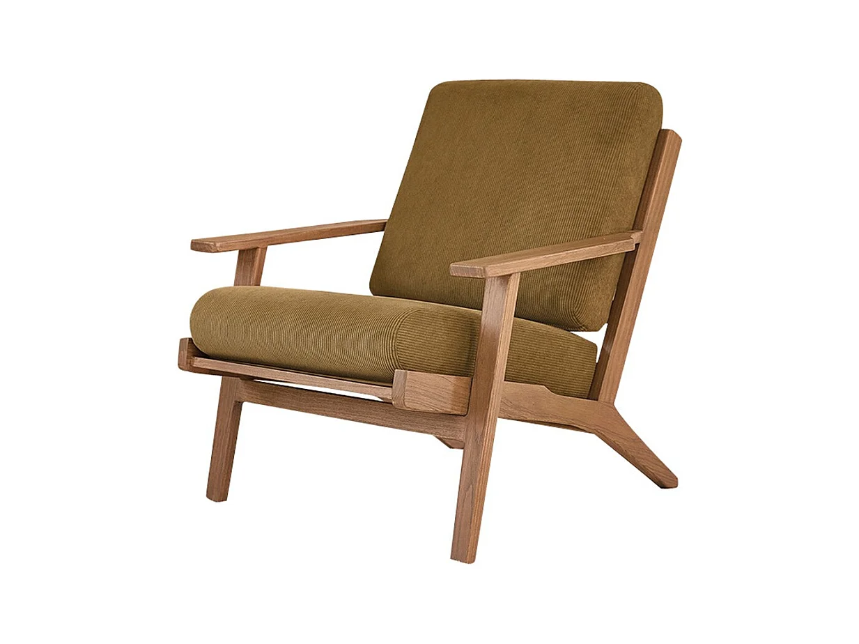 Fauteuil en mindi massif et velours côtelé