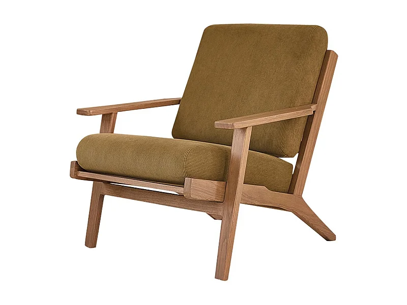 Sillón de pana y madera de mindi maciza