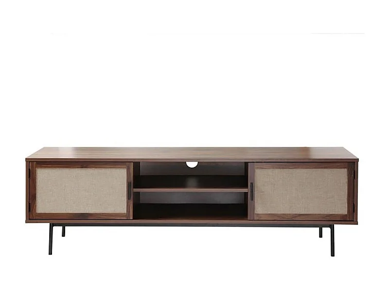 TV-meubel in walnootdecor met fronten van echt stof L140 cm - JETSON
