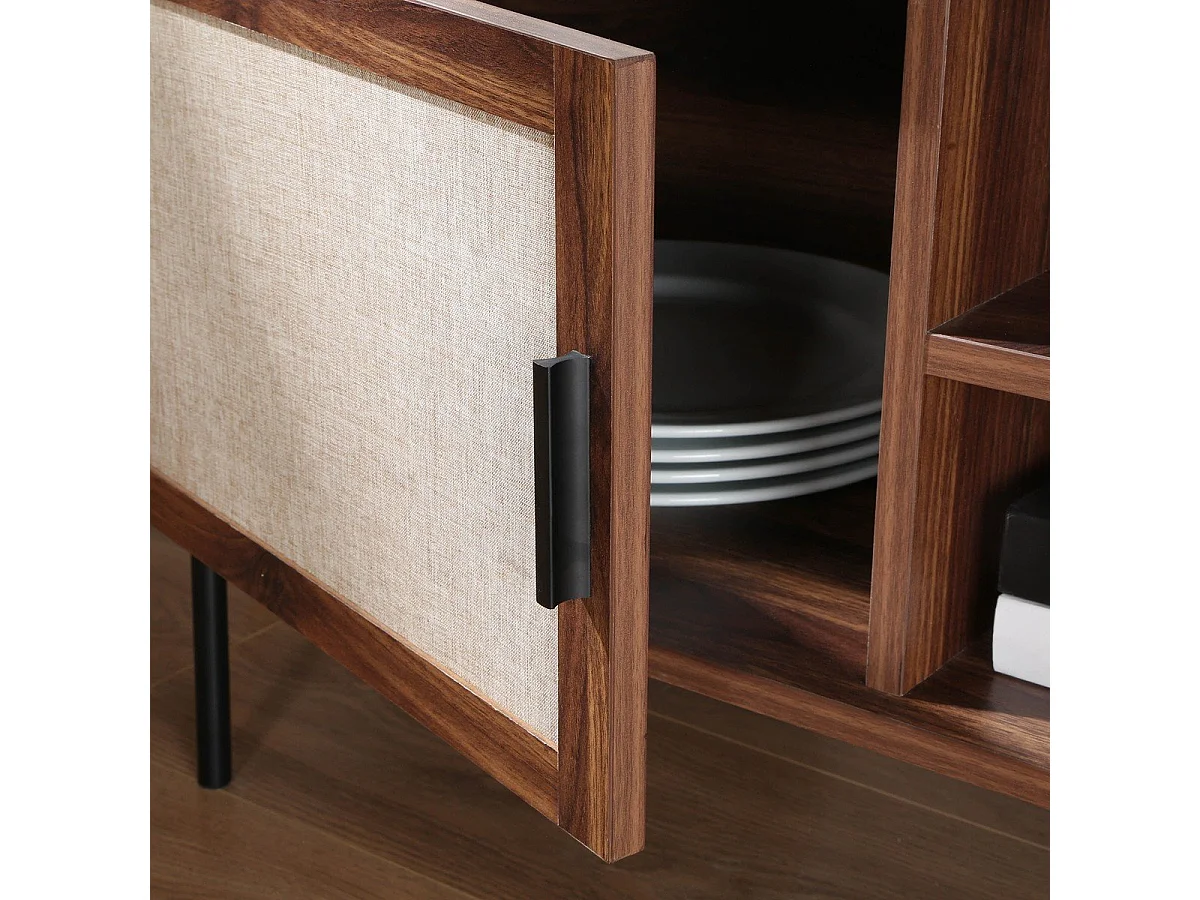 Meuble TV décor noyer avec façades en tissu  L140 cm - JETSON