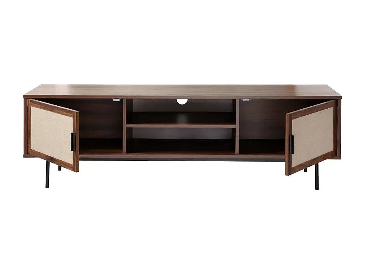 Meuble TV décor noyer avec façades en tissu  L140 cm - JETSON