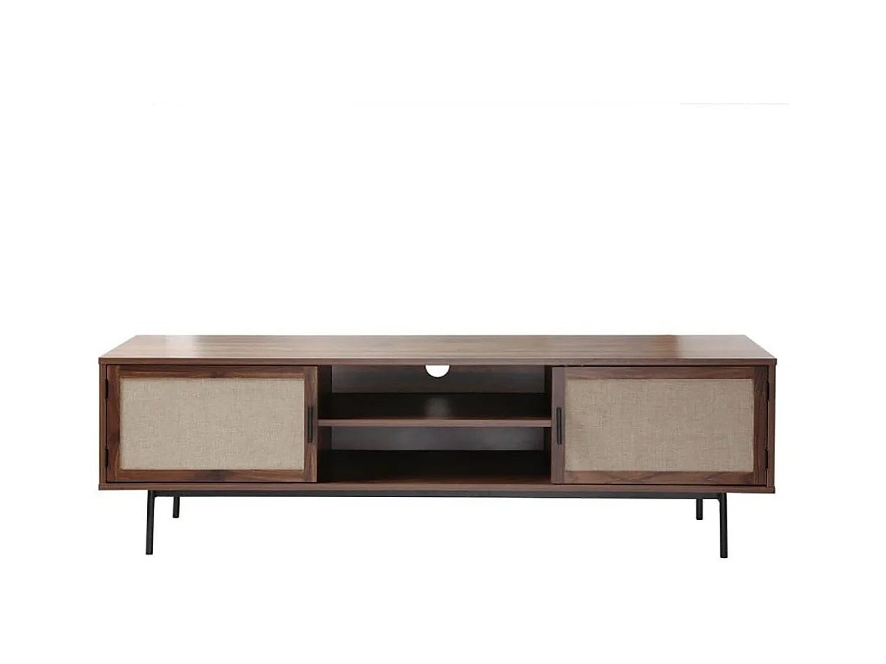 Meuble TV décor noyer avec façades en tissu  L140 cm - JETSON