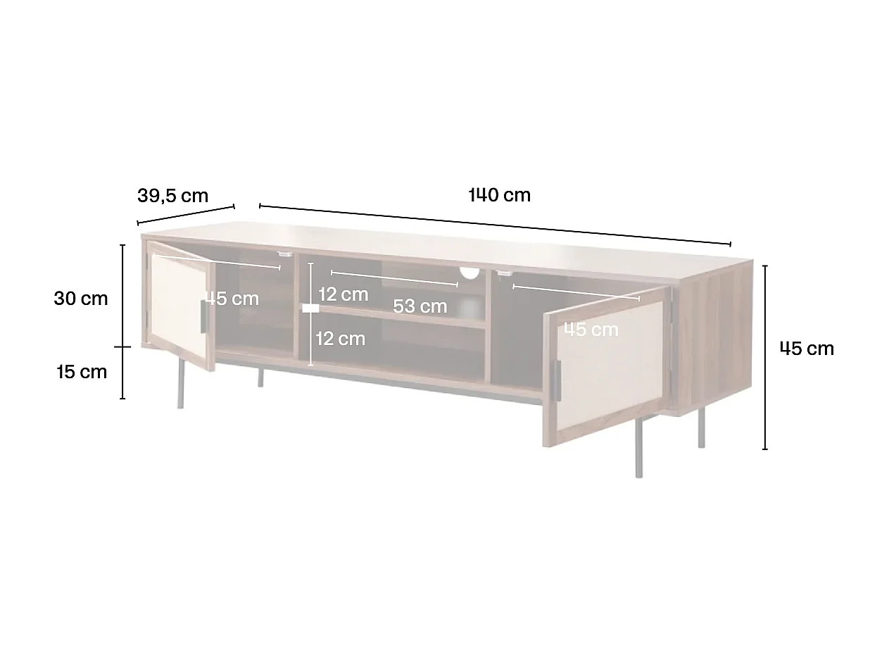 Mobile TV finitura noce con frontali in tessuto L140 cm - JETSON