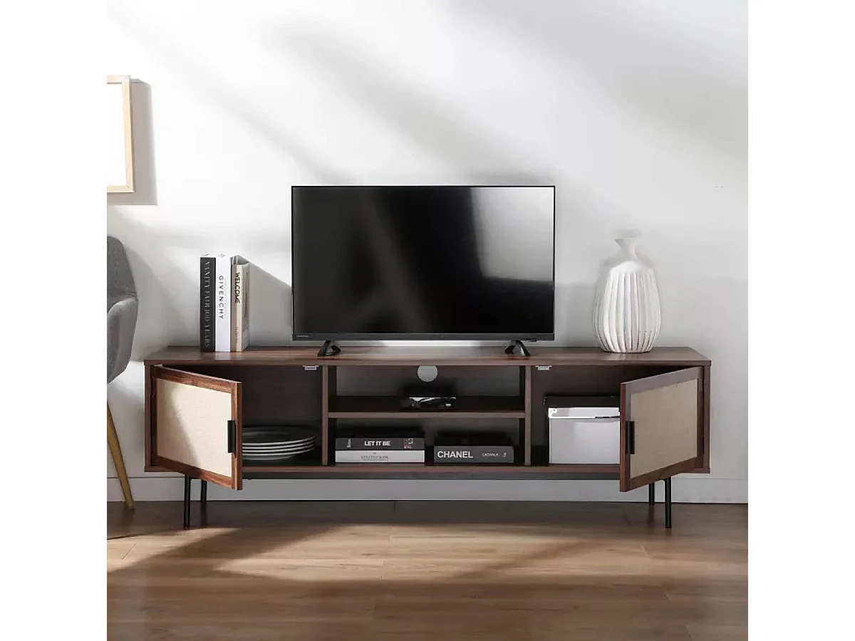 Mobile TV finitura noce con frontali in tessuto L140 cm - JETSON