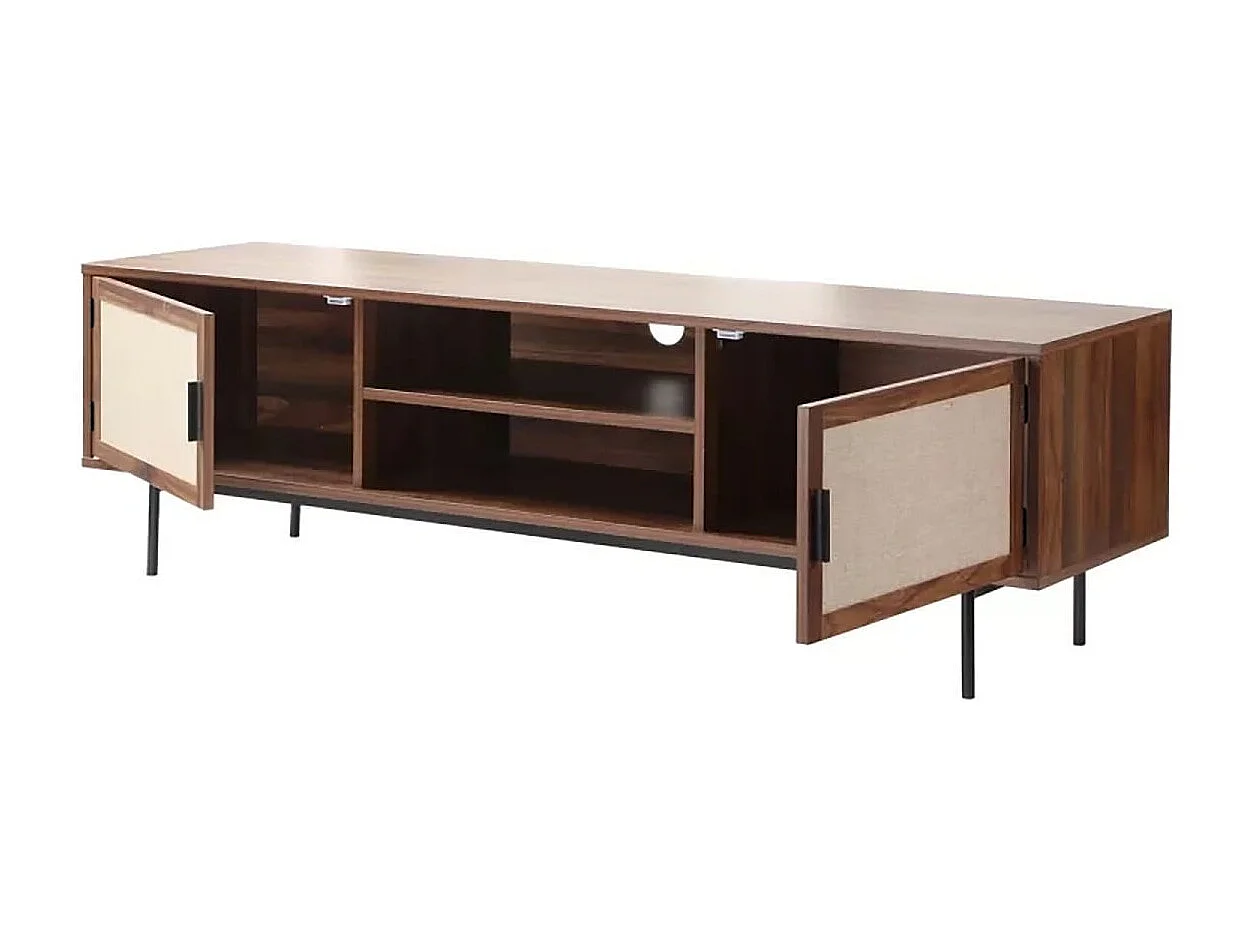 Meuble TV décor noyer avec façades en tissu  L140 cm JETSON