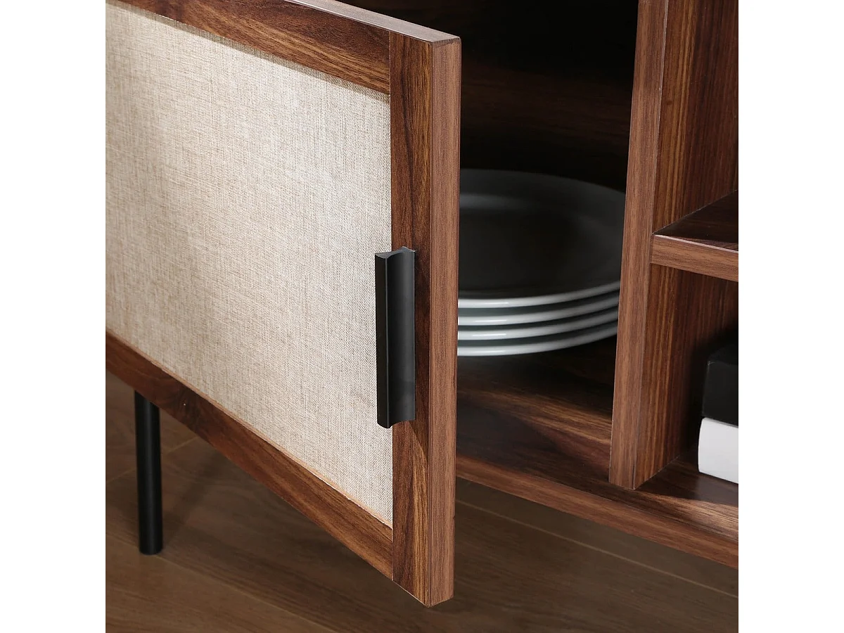 Meuble TV décor noyer avec façades en tissu  L140 cm JETSON