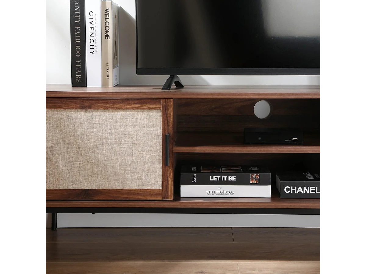 Meuble TV décor noyer avec façades en tissu  L140 cm JETSON