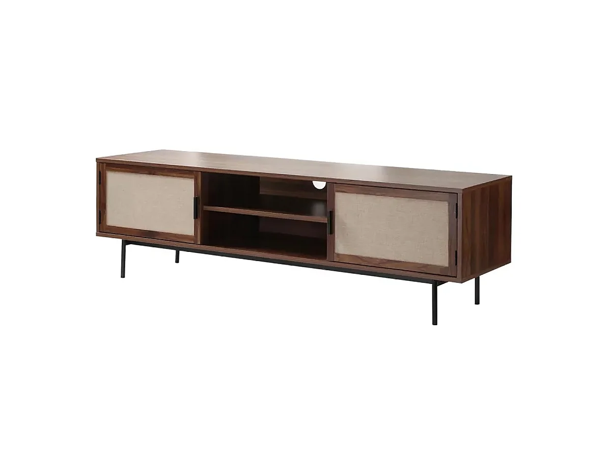 Meuble TV décor noyer avec façades en tissu  L140 cm JETSON
