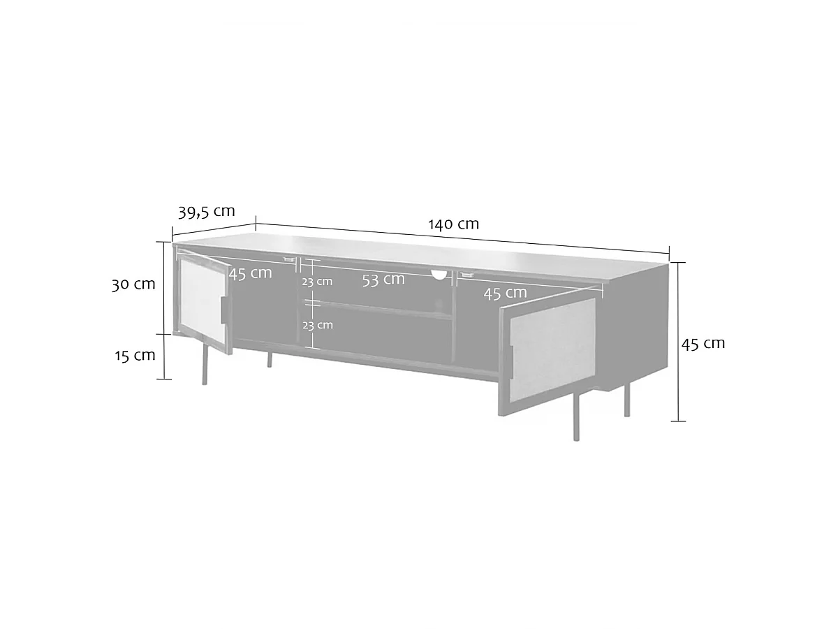 Meuble TV décor noyer avec façades en tissu  L140 cm JETSON