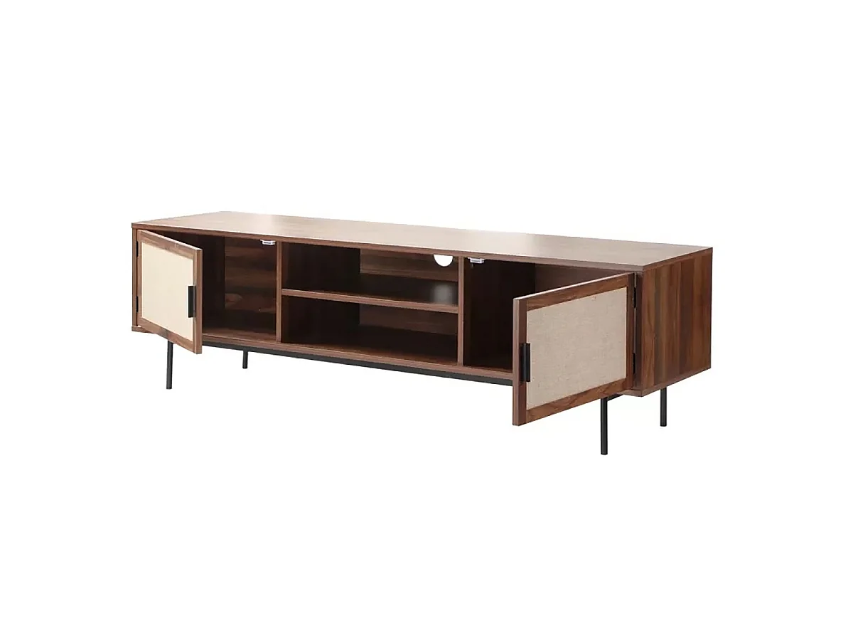 Meuble TV décor noyer avec façades en tissu  L140 cm JETSON
