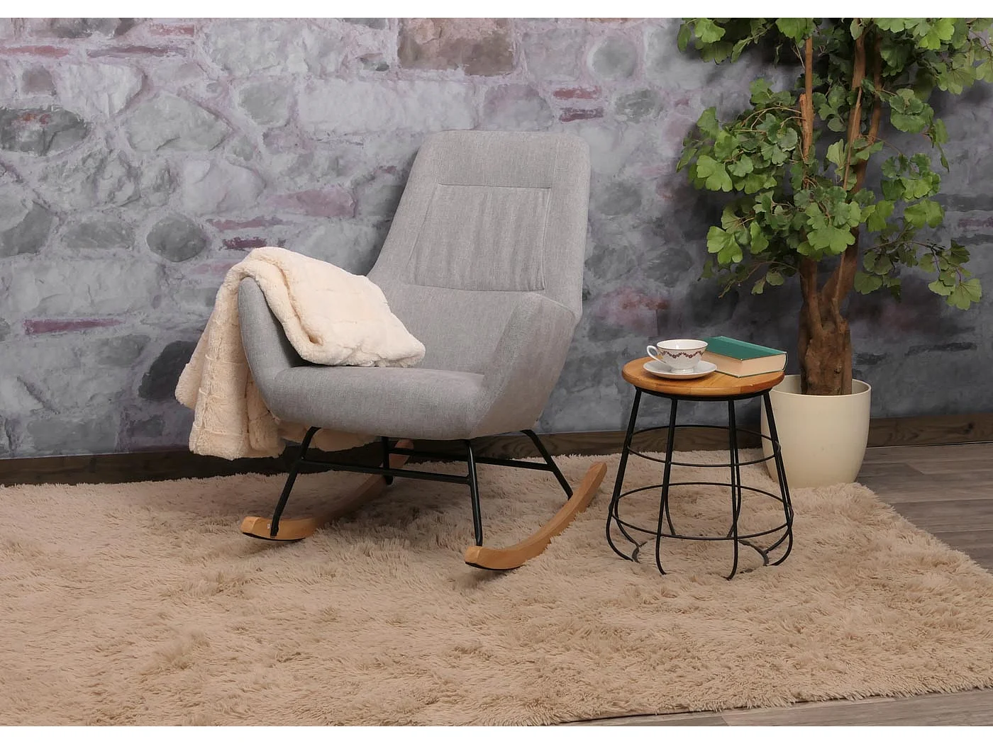 Chaise à bascule MCW-N13,  gris clair