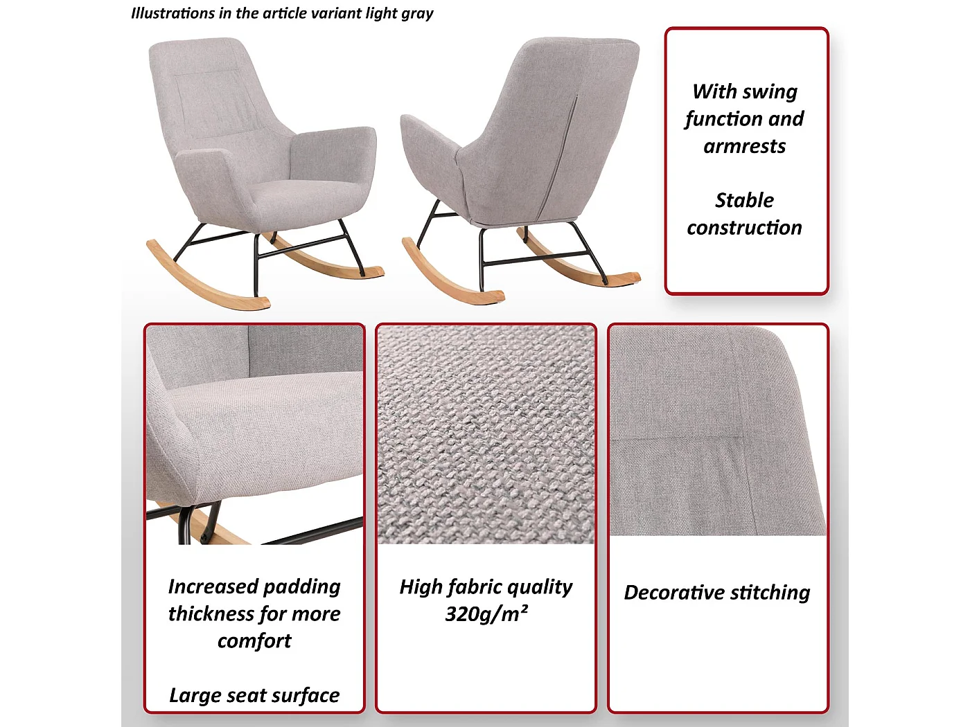 Chaise à bascule MCW-N13,  marron