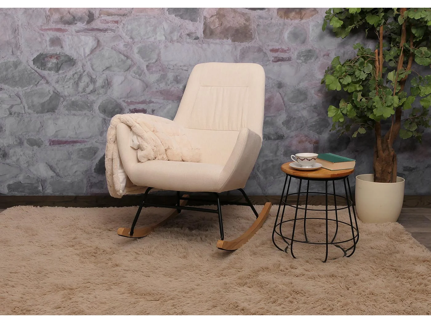 Fotel bujany MCW-N13,  kremowy