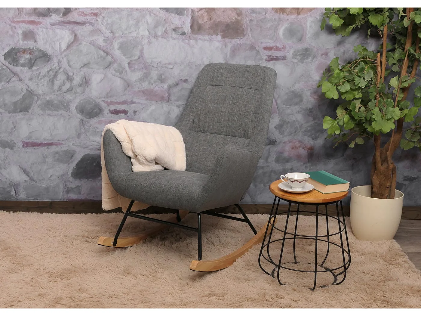 Chaise à bascule MCW-N13,  gris foncé