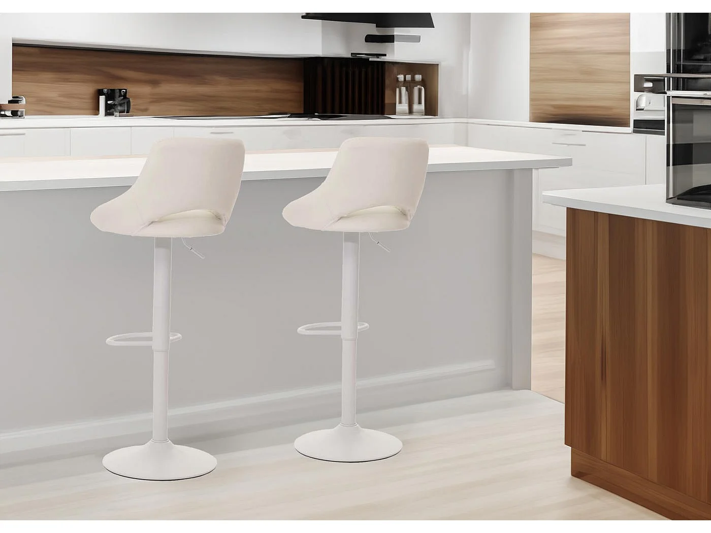 Lot de 2 tabourets de bar MCW-N64,  blanc