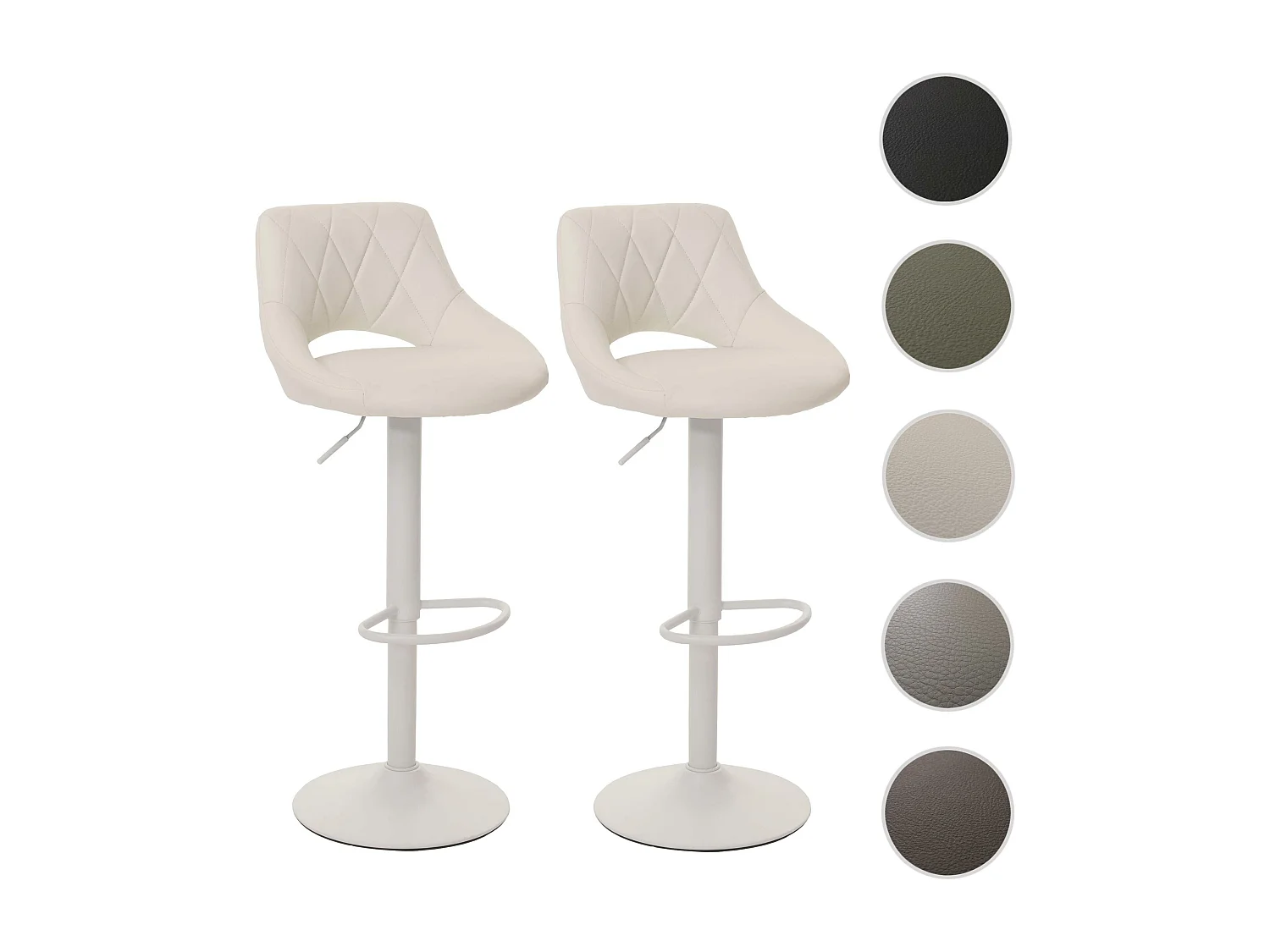 Lot de 2 tabourets de bar MCW-N64,  blanc