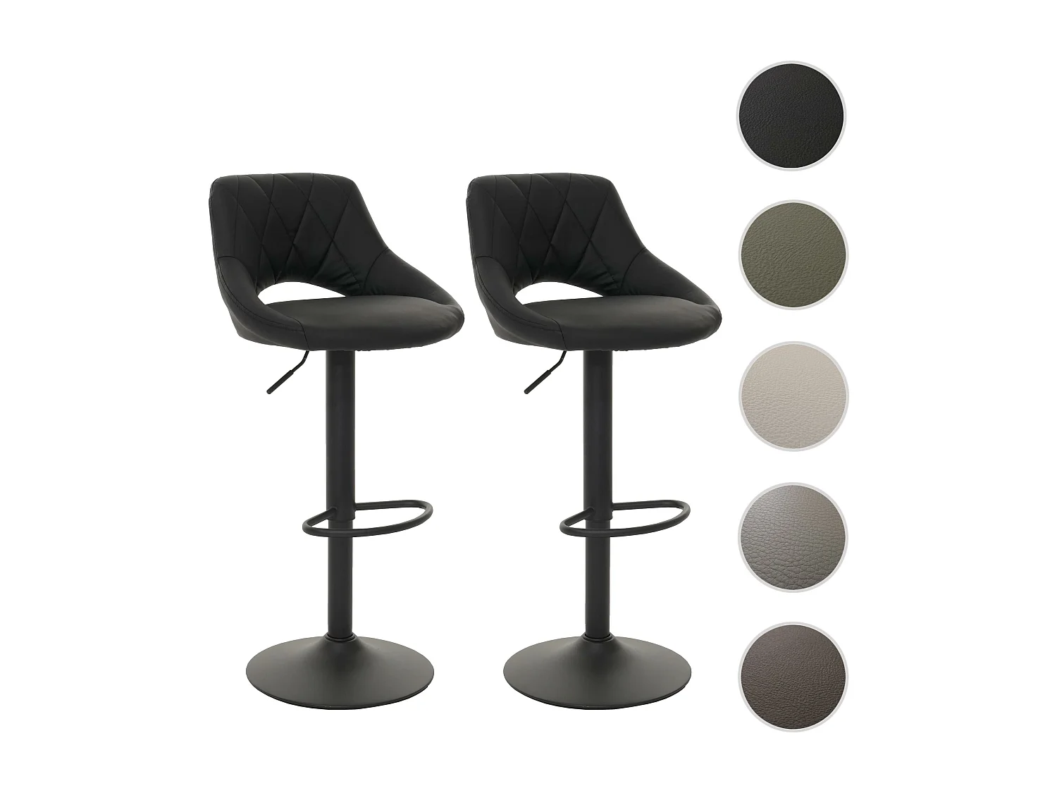 Lot de 2 tabourets de bar MCW-N64,  noir
