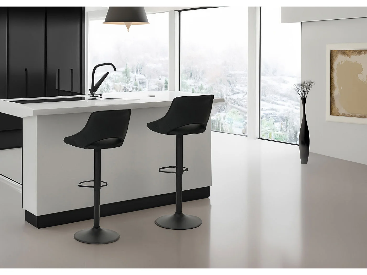 Lot de 2 tabourets de bar MCW-N64,  noir