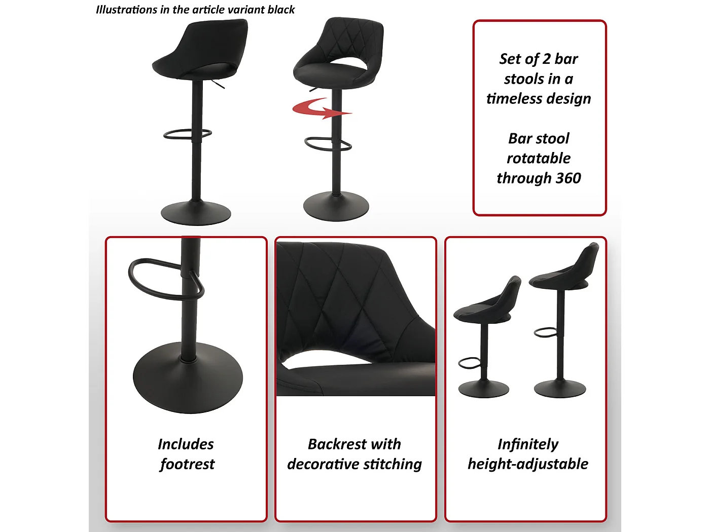 Zestaw 2 stołków barowych MCW-N64,  brązowy