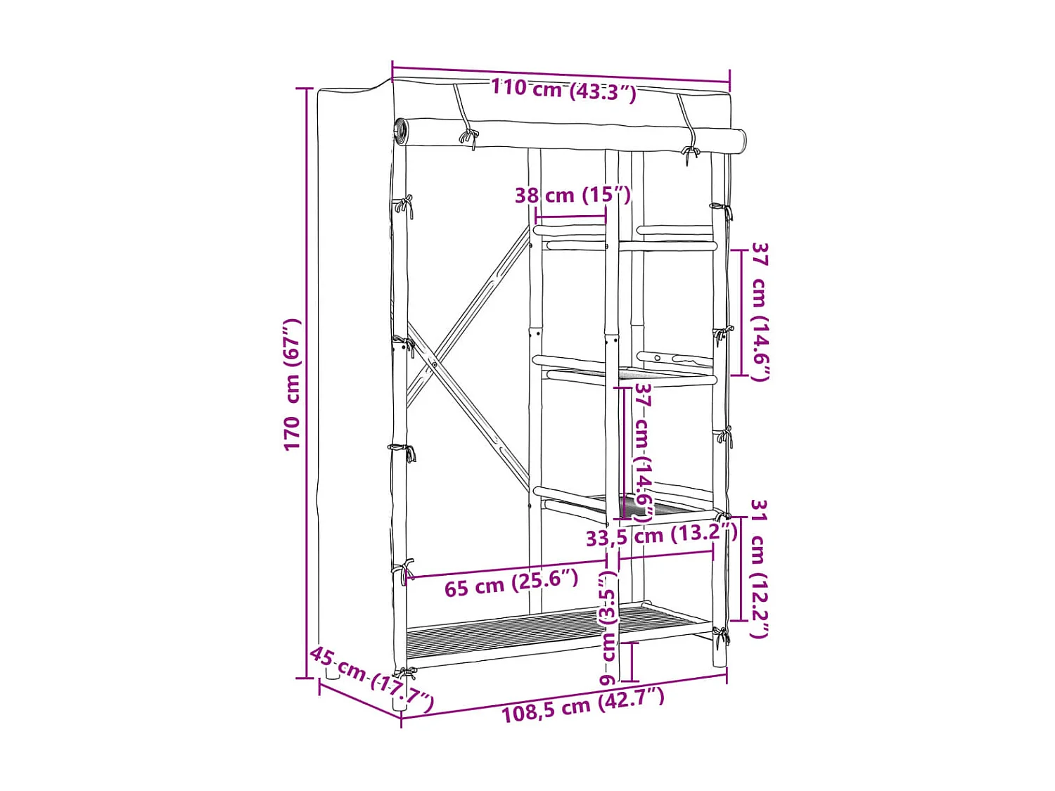 Roupeiro 110x45x170 cm bambu