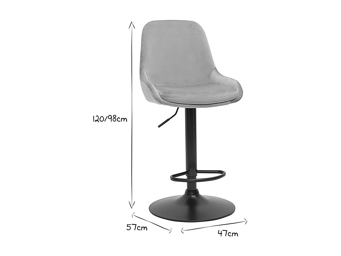 Tabourets de bar design réglables en tissu velours taupe et métal noir 360° (lot de 2) HOLO