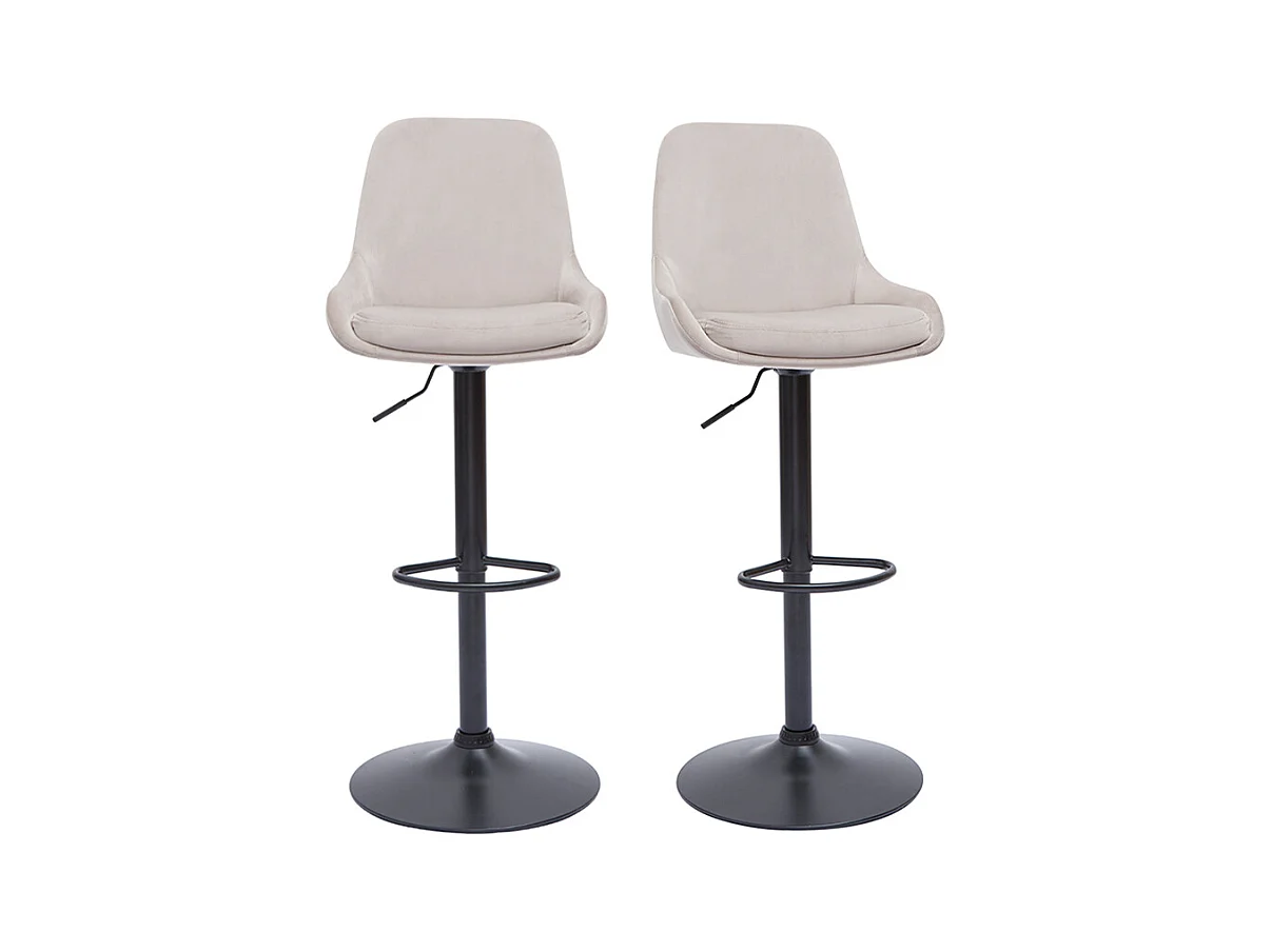 Tabourets de bar design réglables en tissu velours taupe et métal noir 360° (lot de 2) HOLO
