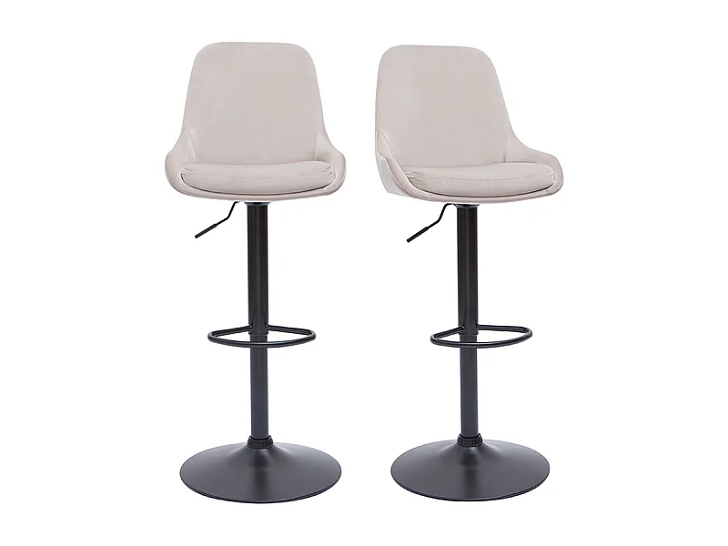 Tabourets de bar design réglables en tissu velours taupe et métal noir 360° (lot de 2) HOLO