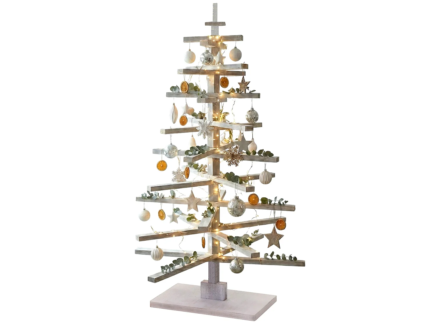 Albero di natale moderno MCW-H77 decorazione natalizio 3D stile Shabby legno 130x82x82cm ~ bianco