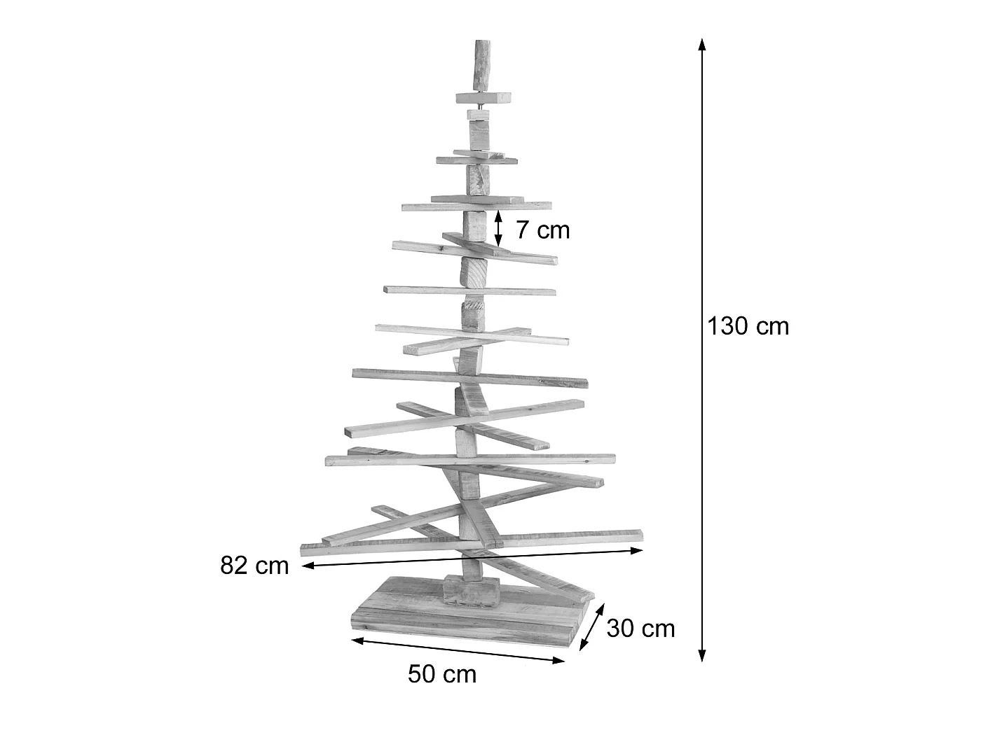 Albero di natale moderno MCW-H77 decorazione natalizio 3D stile Shabby legno 130x82x82cm ~ bianco