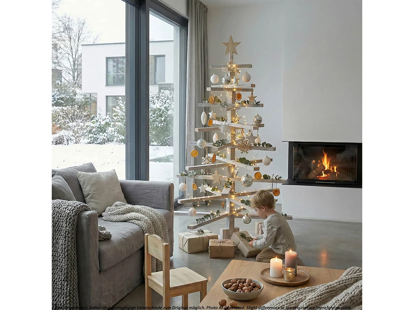 Albero di natale moderno MCW-H77 decorazione natalizio 3D stile Shabby legno 130x82x82cm ~ bianco