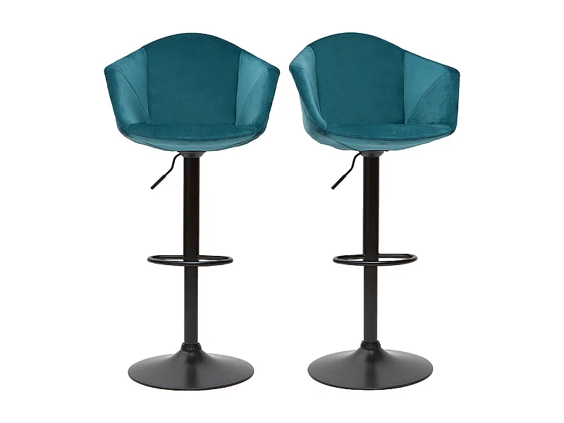 Tabourets de bar réglables pivotants 360° en velours bleu pétrole et métal  (lot de 2) TAYA