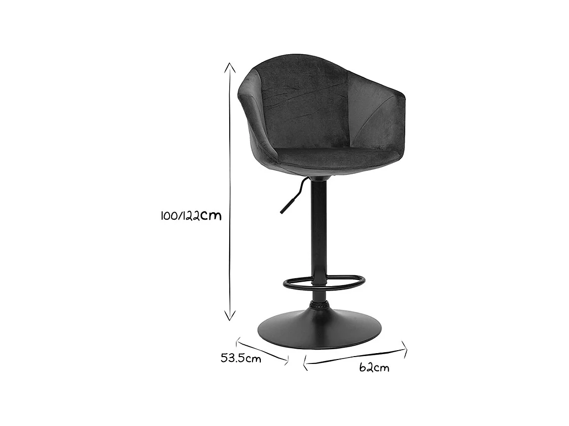 Tabourets de bar réglables pivotants 360° en velours bleu pétrole et métal  (lot de 2) TAYA