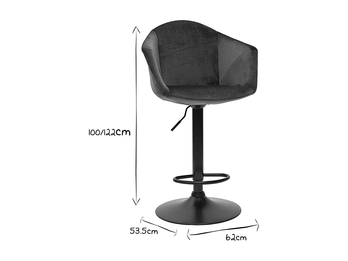 Tabourets de bar réglables pivotants 360° en velours bleu pétrole et métal  (lot de 2) TAYA