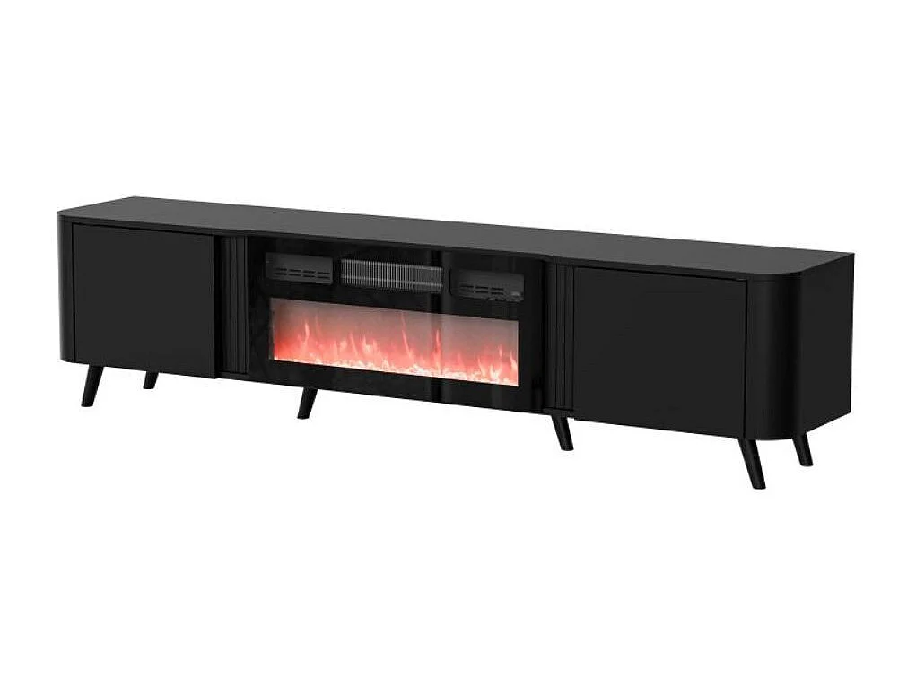 Mueble de TV negro de 200 cm con chimenea eléctrica Lucky