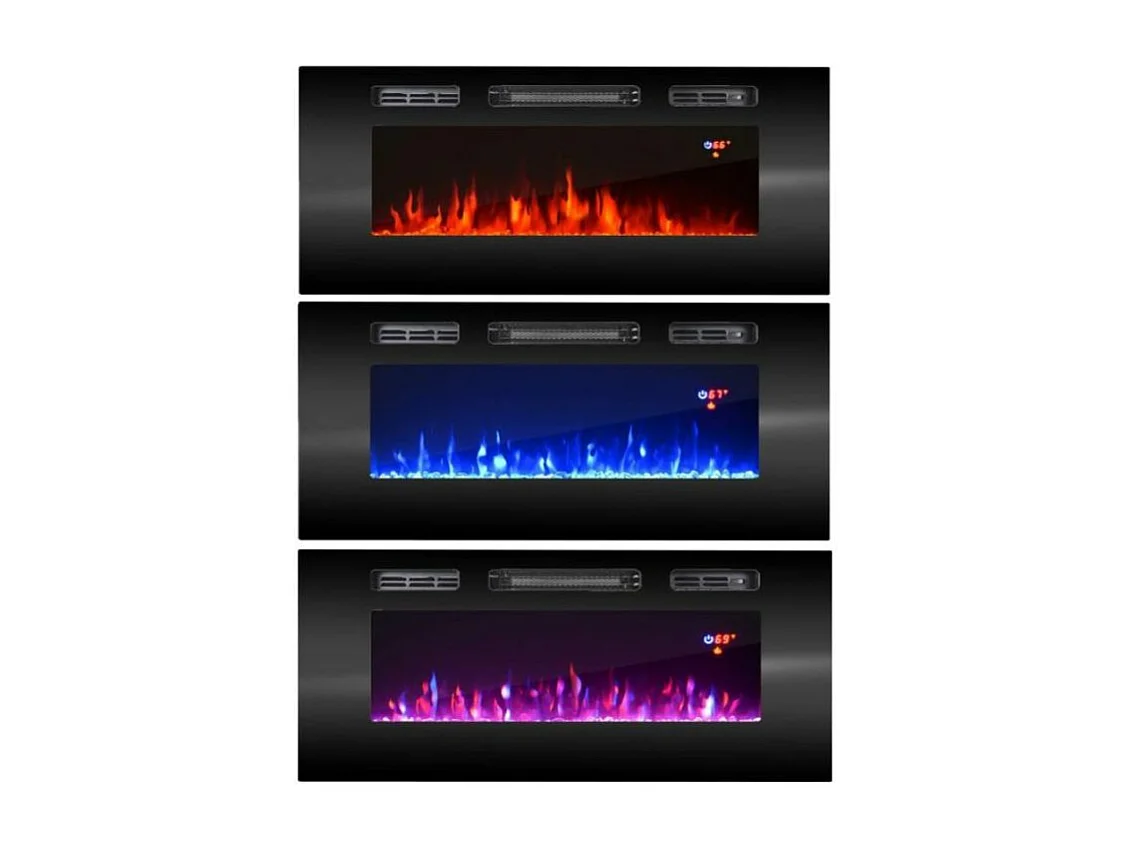 Mueble de TV negro de 200 cm con chimenea eléctrica Lucky