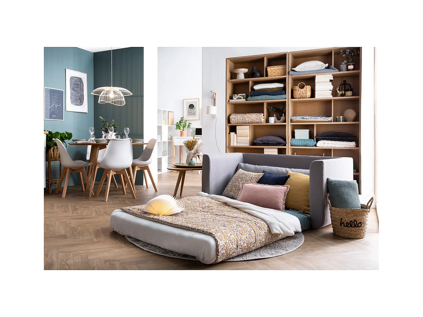 Sofá cama de 2 plazas de tela efecto terciopelo texturizado beige LEON