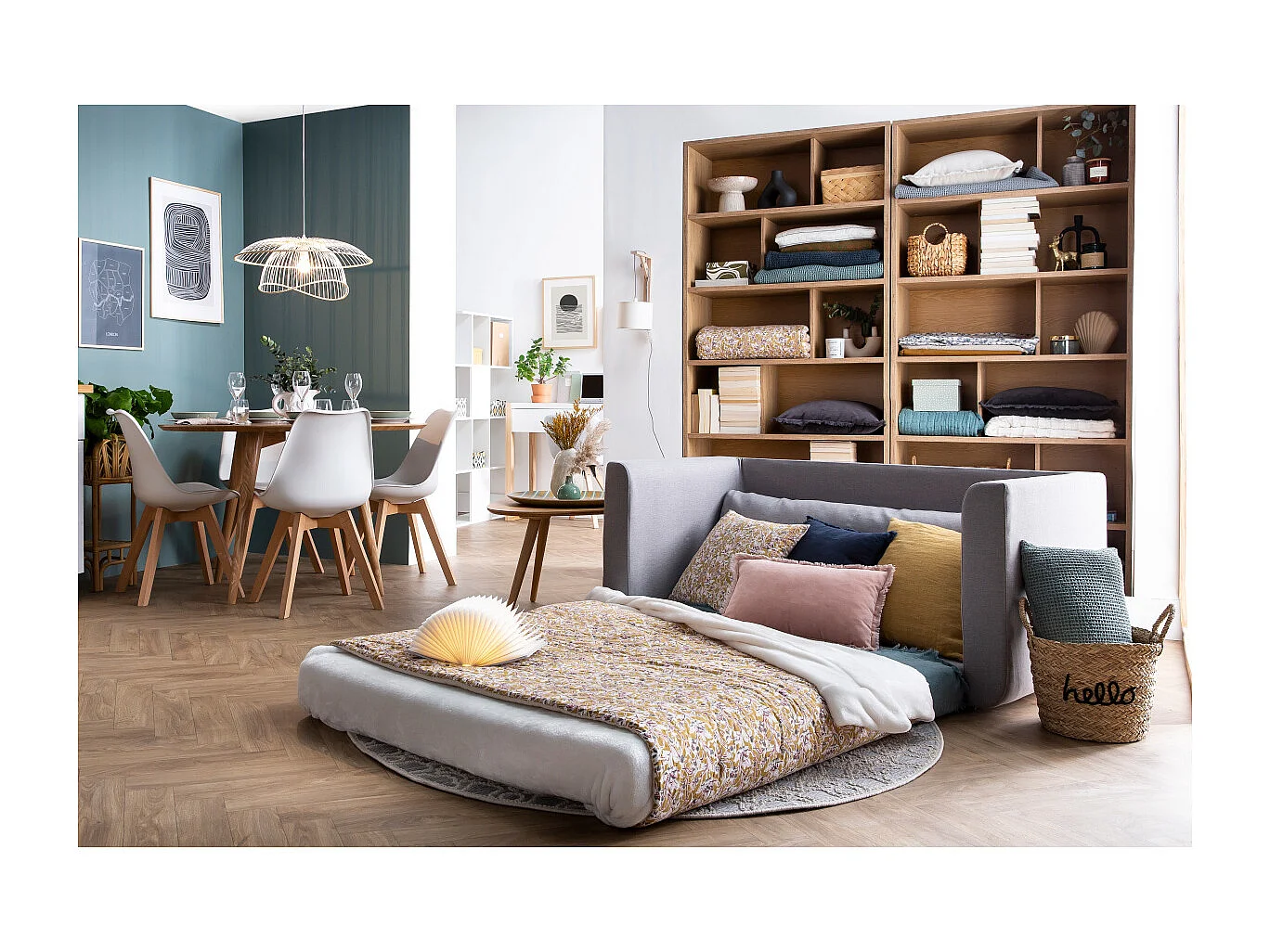 Canapé convertible 2 places en tissu effet velours texturé beige LEON