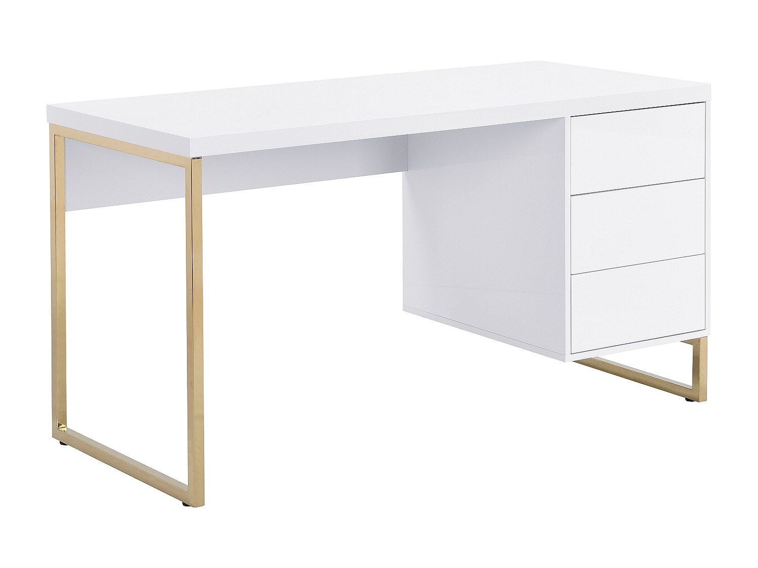 Schreibtisch mit 3 Schubladen - MDF lackiert & Metall - Weiß & Goldfarben - günstig online kaufen