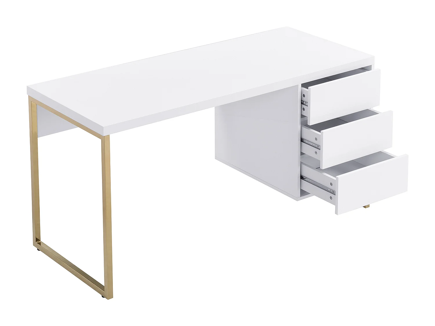 Scrivania con 3 cassetti MDF laccato e Metallo Bianco e Dorato - TIMFIA II di Pascal Morabito