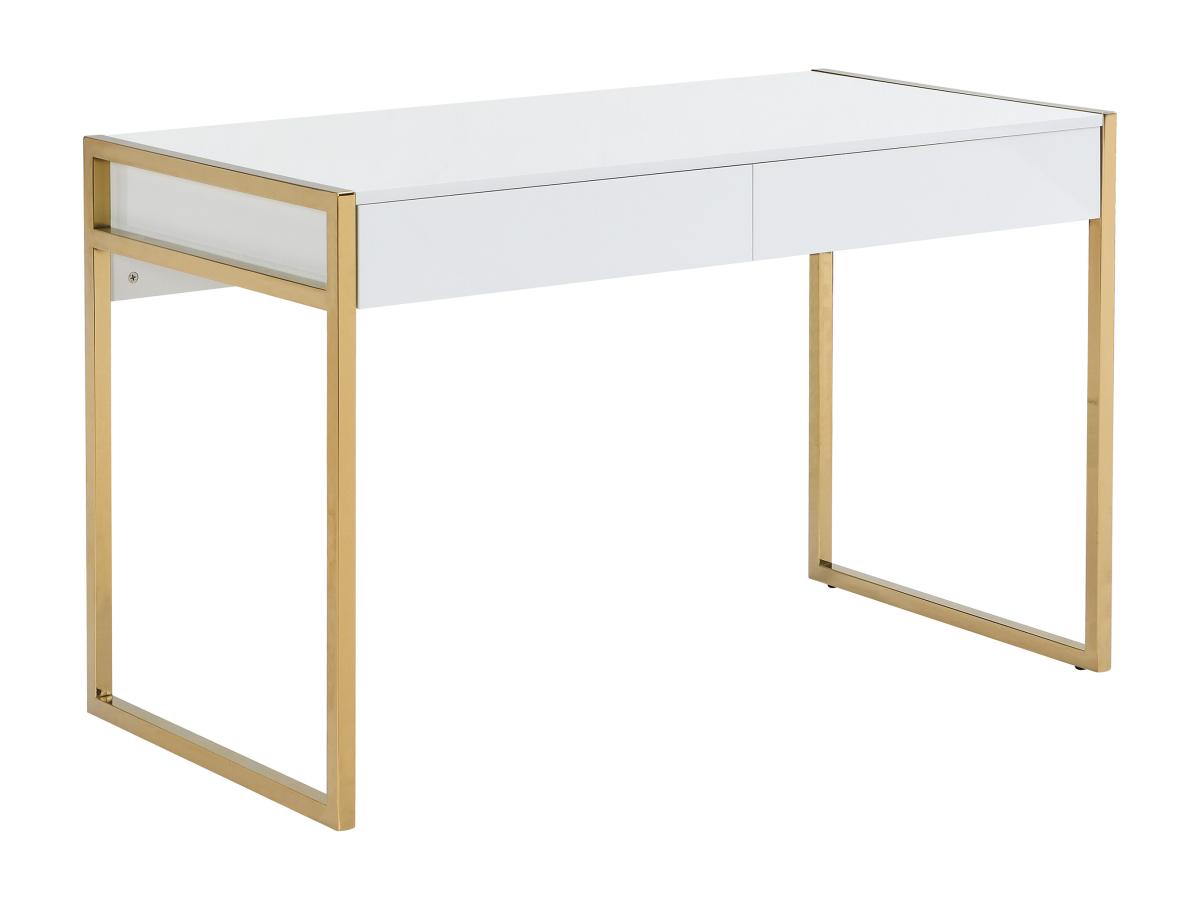 Schreibtisch mit 2 Schubladen - MDF & Metall - Goldfarben & Weiß - MASON vo günstig online kaufen