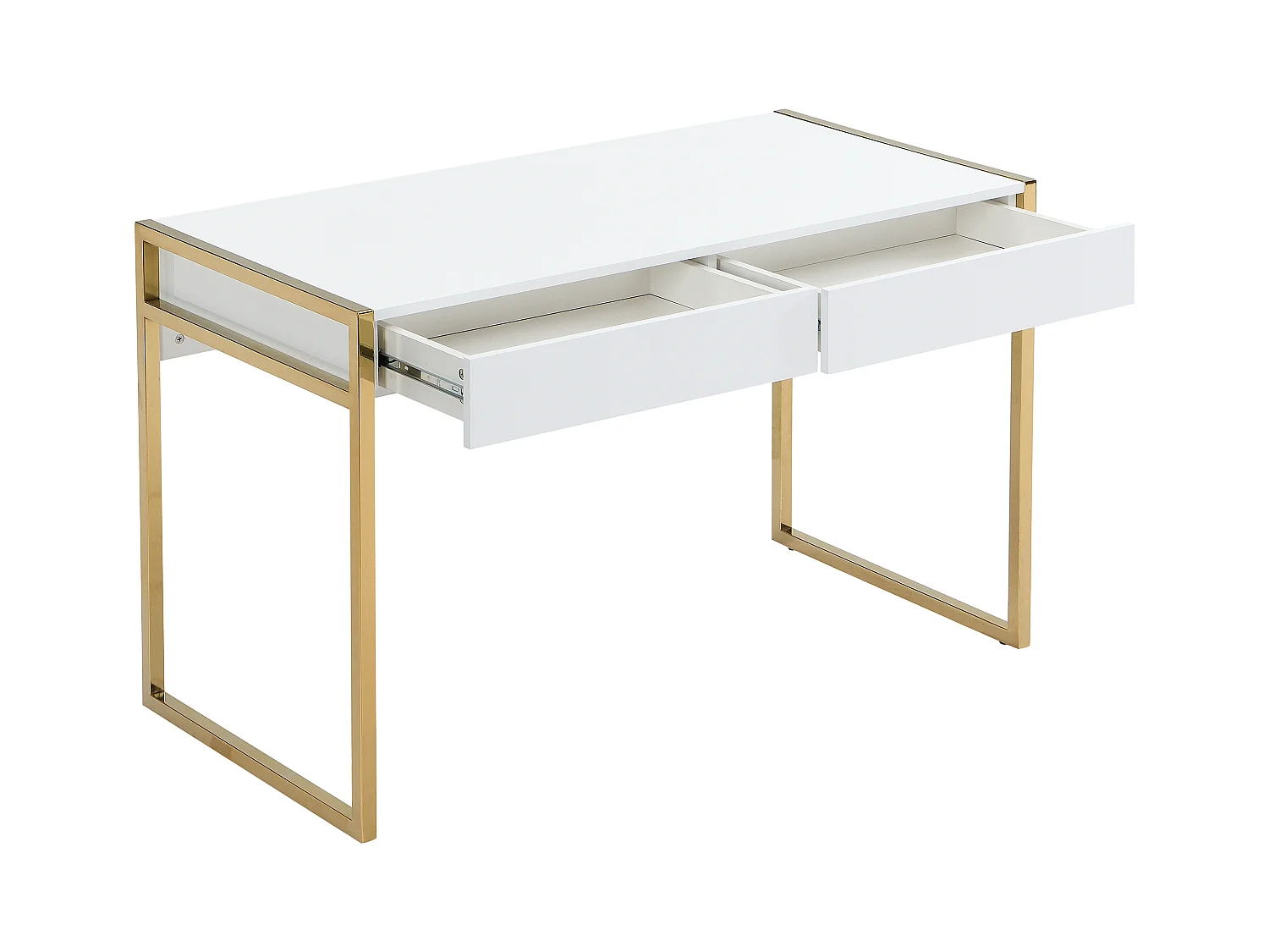 Skrivebord med 2 skuffer - lakeret MDF og metal - Hvid og guld - MASON II af Pascal Morabito