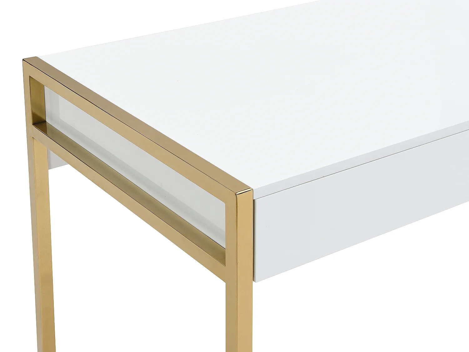 Bureau avec 2 tiroirs - MDF laqué et métal - Blanc et doré - MASON II de Pascal Morabito