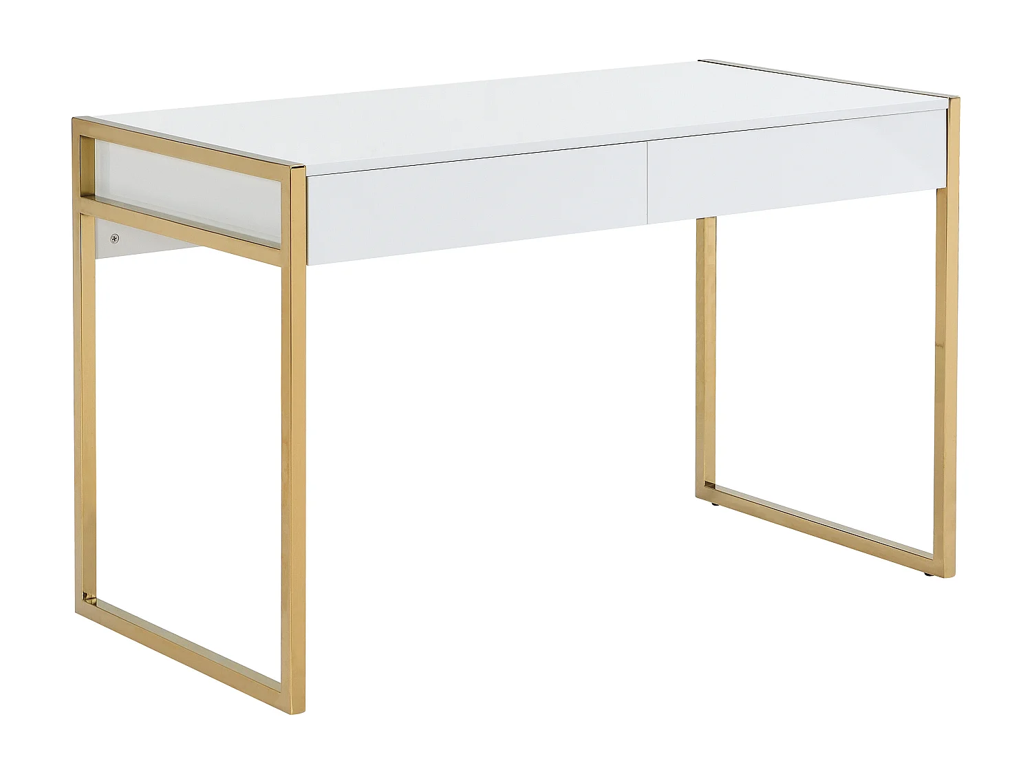 Bureau avec 2 tiroirs - MDF laqué et métal - Blanc et doré - MASON II de Pascal Morabito