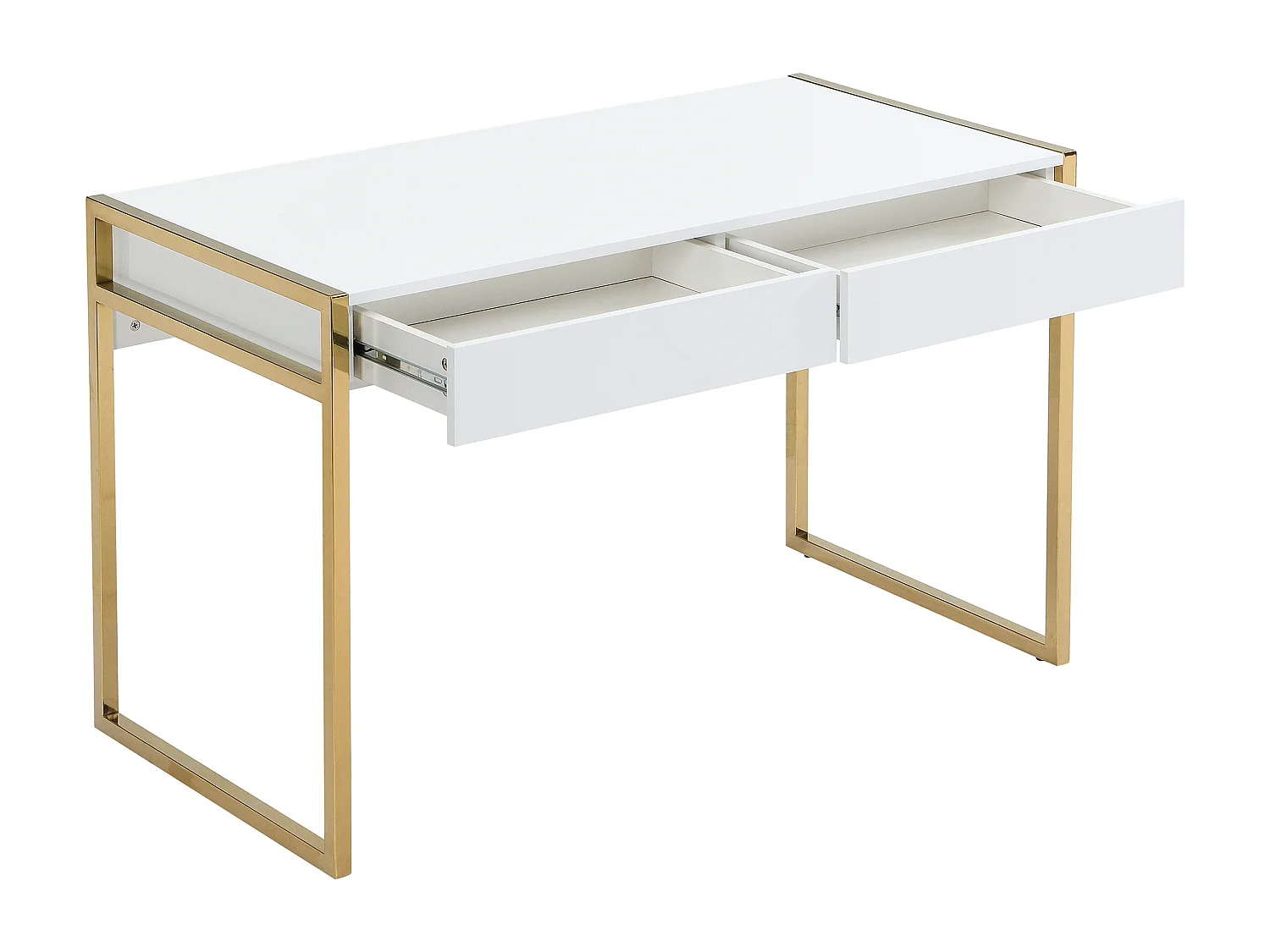 Bureau avec 2 tiroirs - MDF laqué et métal - Blanc et doré - MASON II de Pascal Morabito